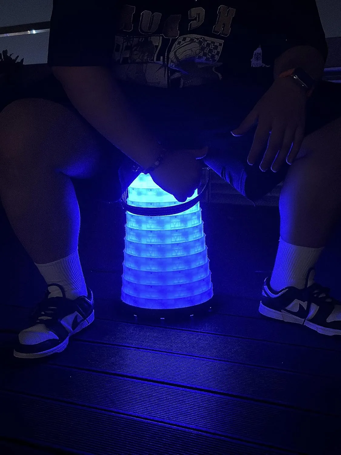 Anti-Stuck Collapsible Stool with LED Light, 440lbs Weight Capacity - Portable Folding Stool for Camping, Hiking, BBQ, Travel, Fishing, Indoor & Outdoor Use(Blue)