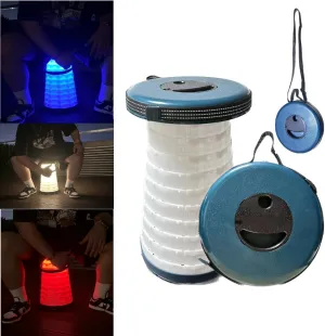 Anti-Stuck Collapsible Stool with LED Light, 440lbs Weight Capacity - Portable Folding Stool for Camping, Hiking, BBQ, Travel, Fishing, Indoor & Outdoor Use(Blue)