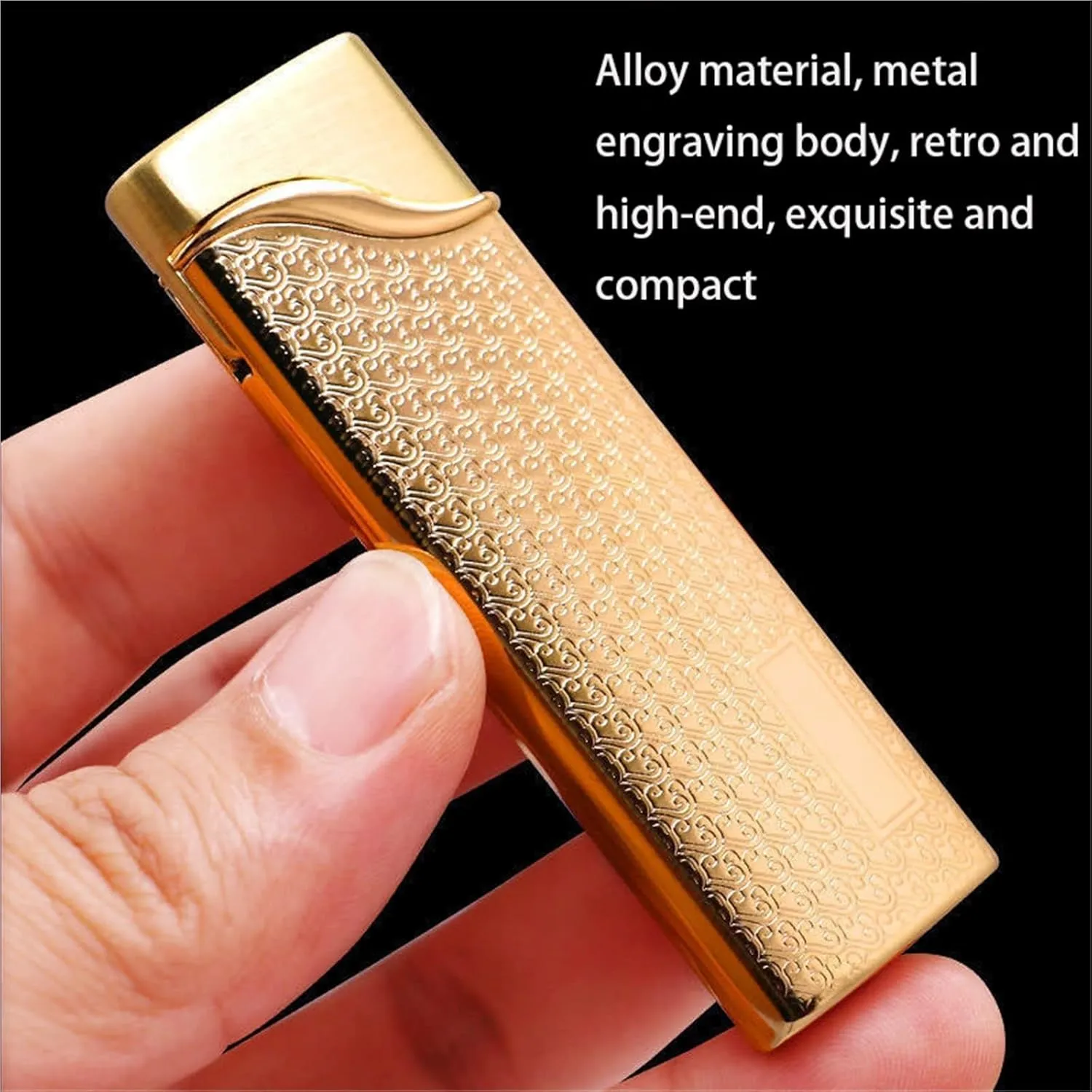 Antique flip top Classic Push Butane lighters, Windproof Jet red Flame, Vintage Metal high end, Adjustable Flame, refillable Gas Portable Lighter, (Fuel not Included)(Black)