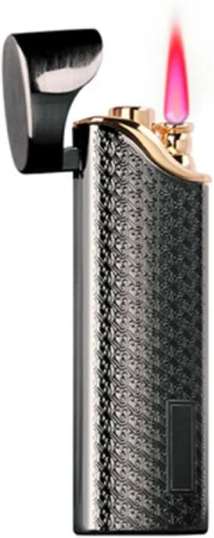 Antique flip top Classic Push Butane lighters, Windproof Jet red Flame, Vintage Metal high end, Adjustable Flame, refillable Gas Portable Lighter, (Fuel not Included)(Black)