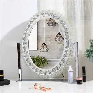 APLUSH Oval Crystal Makeup Mirror, 36o° Rotating High-end Vanity Mirror, Light Luxury Princess Mirror, Smart Touch, Three-Color Light Source(B,42.5 * 36cm/16.7 * 14.2in)
