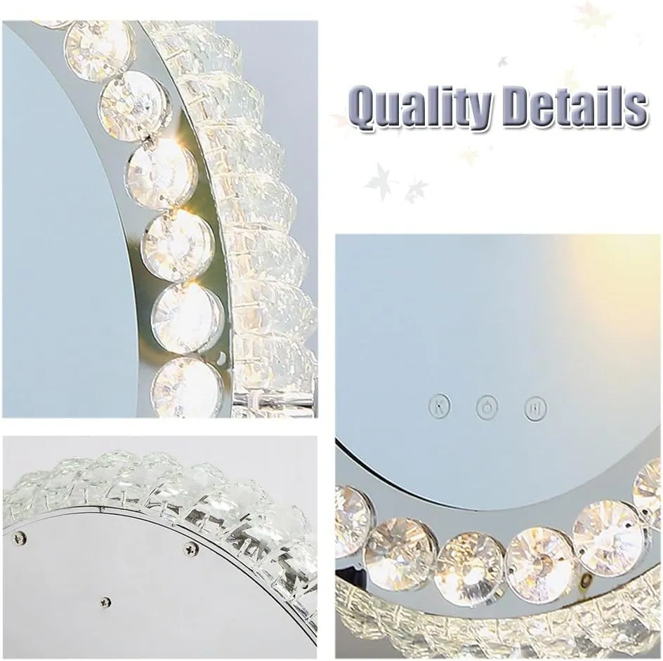 APLUSH Oval Crystal Makeup Mirror, 36o° Rotating High-end Vanity Mirror, Light Luxury Princess Mirror, Smart Touch, Three-Color Light Source(B,42.5 * 36cm/16.7 * 14.2in)