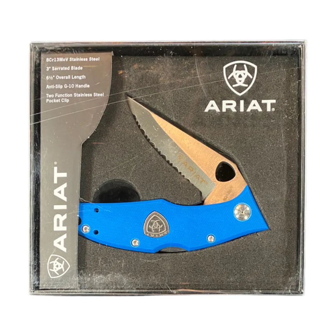Ariat Medium Blue Serrated Folding Knife- 3"