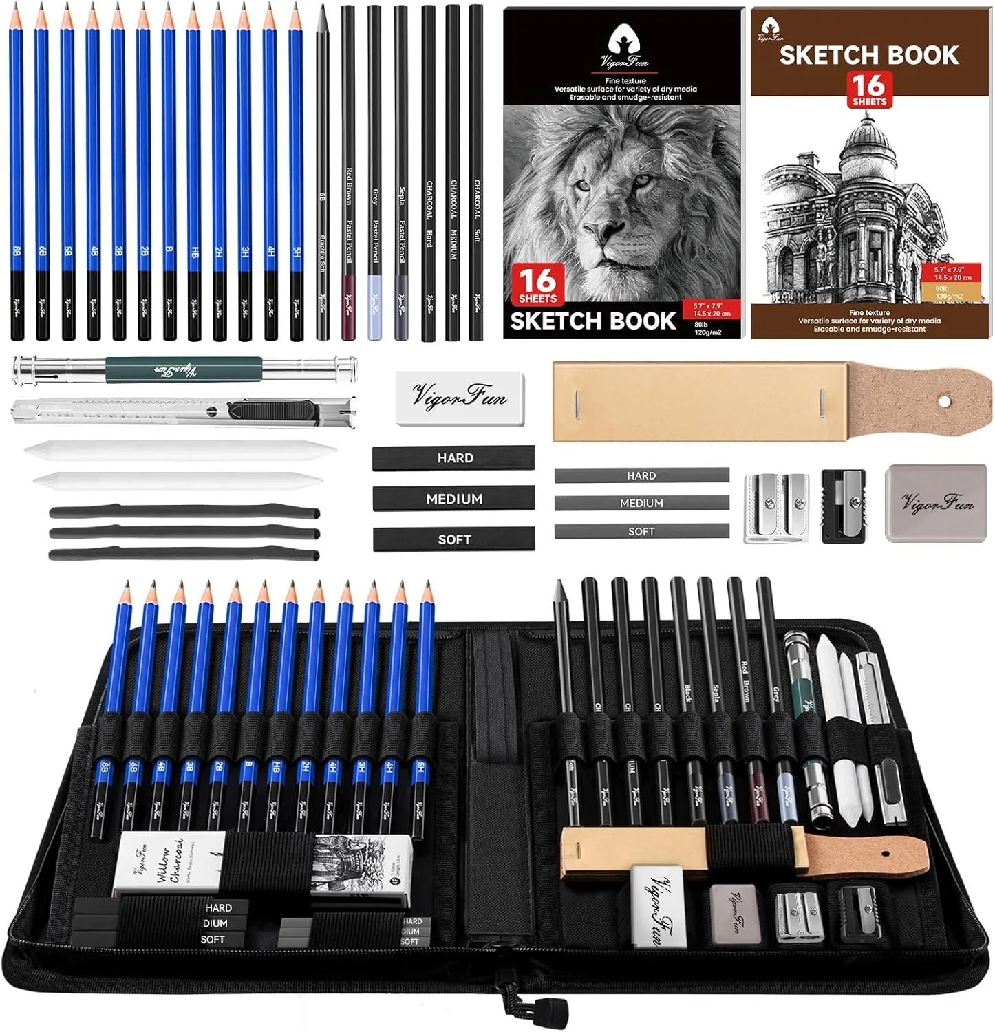 Art Supplies, Sketching & Drawing Pencils Art Kit with 2 Sketch Pads, Professional Artists Drawing Supplies Set Includes Graphite, Charcoals, Kneaded Eraser for Kids, Teens and Adults (42 Pieces)
