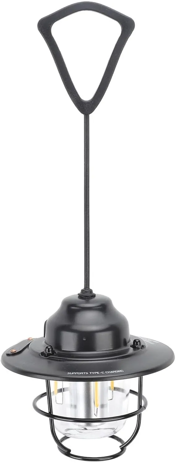 ASHATA LED Camping Lantern, Rechargeable Battery Emergency Lights, Vintage Portable Lantern with Stepless Dimming, Water Resistant, Black