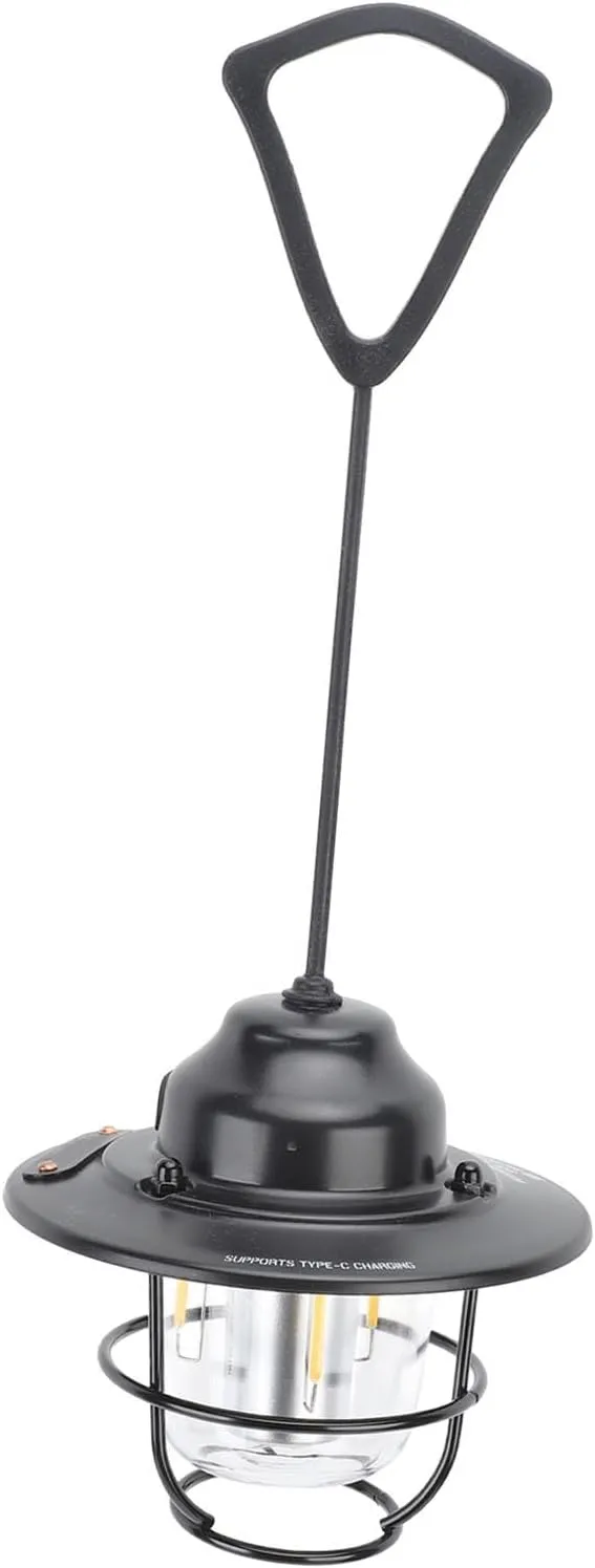 ASHATA LED Camping Lantern, Rechargeable Battery Emergency Lights, Vintage Portable Lantern with Stepless Dimming, Water Resistant, Black