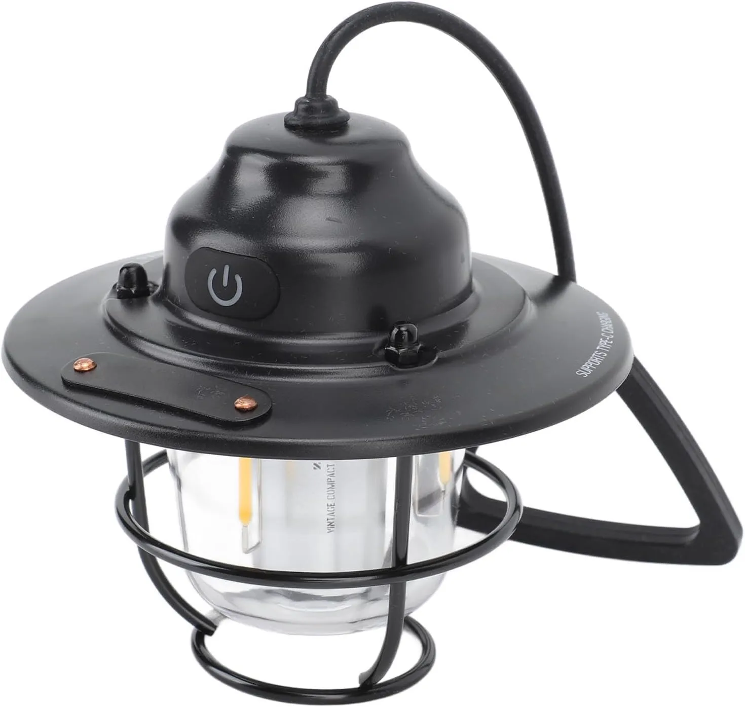 ASHATA LED Camping Lantern, Rechargeable Battery Emergency Lights, Vintage Portable Lantern with Stepless Dimming, Water Resistant, Black