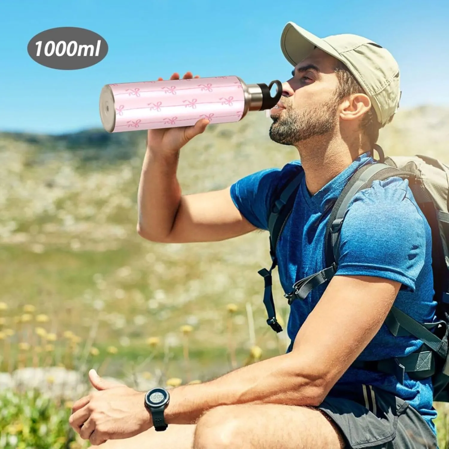 Aslsiy 20oz Sports Water Bottle Ribbons Bow Coquette Insulated Water Bottle Pink Stainless Steel Gym Bottle Metal Water Flask Thermos