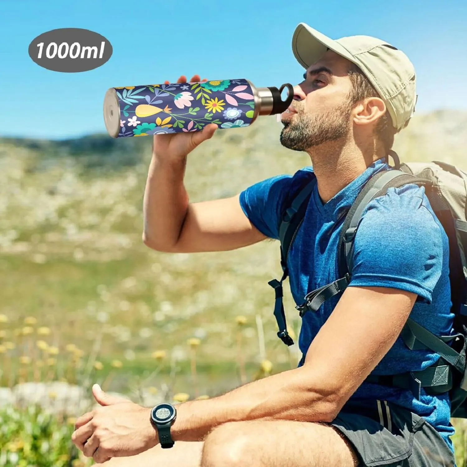 Aslsiy 20oz Water Bottle with Straw Flower Insulated Sports Bottle Daisy Floral Stainless Steel Gym Bottle Water Flask Metal Thermos for Cycling Hiking