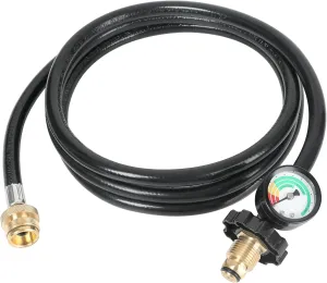 ATKKE 8FT Propane Hose Adapter 1lb to 20lb with Gauge, Propane Tank Grill Adapter Converter for Coleman Camp Stove, Portable Buddy Heater, Weber Q Gas Grill, Tabletop Grill and More 1lb Appliances