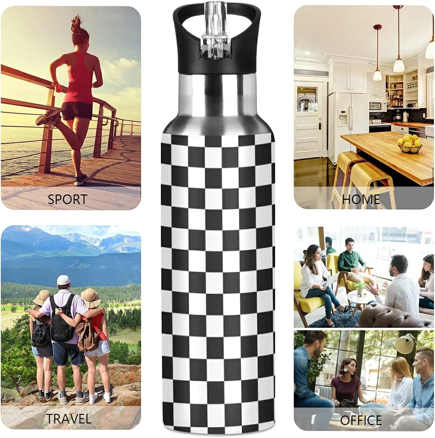 ATTX Racecar Water Bottle with Straw, 22OZ Sports Water Bottle BPA Free Stainless Steel Water Jugs for Gym,Working, Outdoor