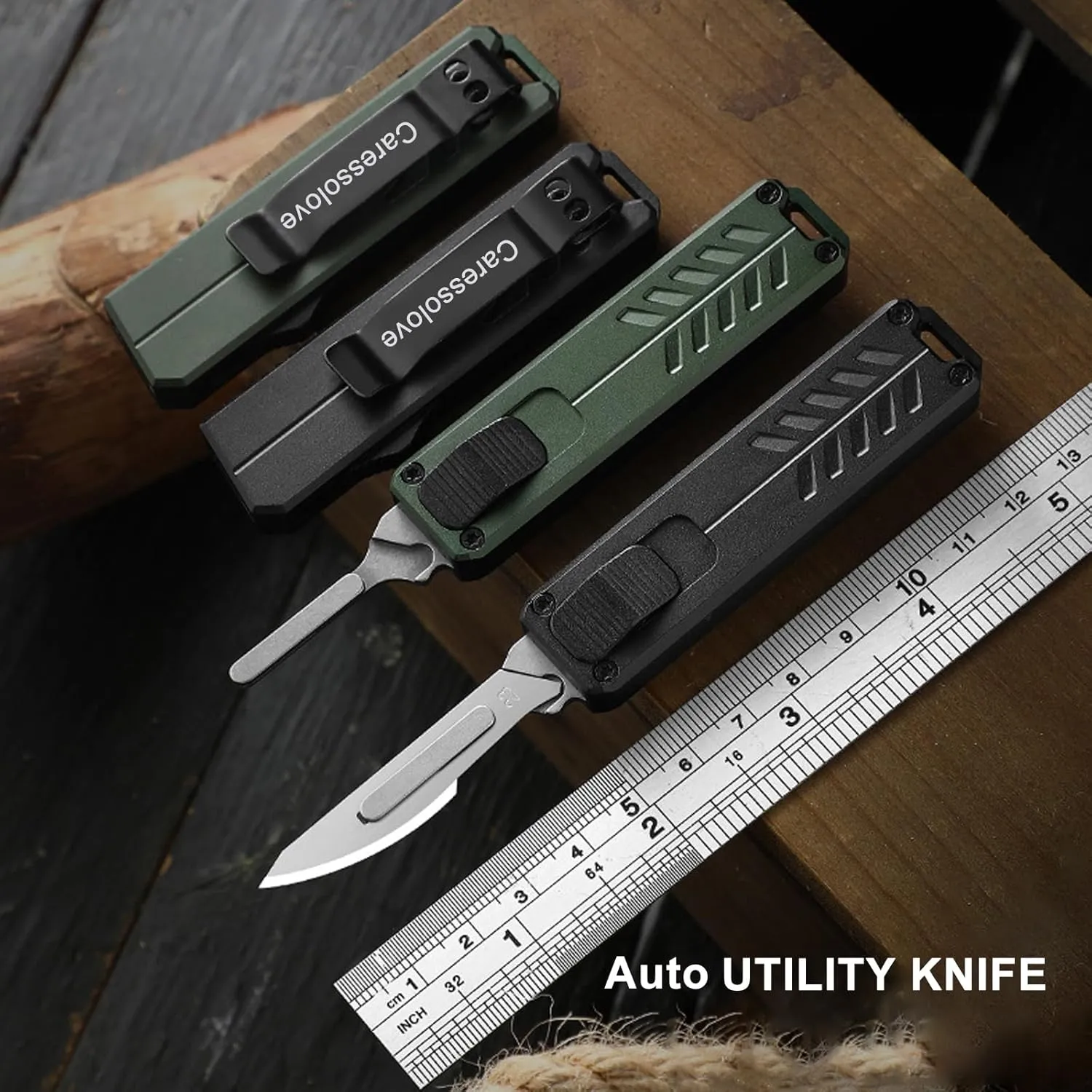 Auto Retractable Utility Knife, Safety Black Automatic Box Cutter, Scalpel Pocket Knife, Push Button EDC Razor Knife with 10PCS #23 Blades