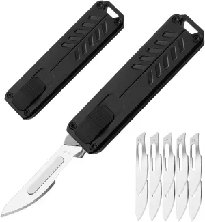 Auto Retractable Utility Knife, Safety Black Automatic Box Cutter, Scalpel Pocket Knife, Push Button EDC Razor Knife with 10PCS #23 Blades