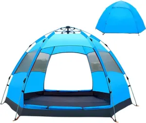 Automatic Opening Tent, Hexangular Hydraulic Big Tent for 4-6 Person, Rainproof and Sunscreen Family Camping Tent for Outdoor Camping,Blue