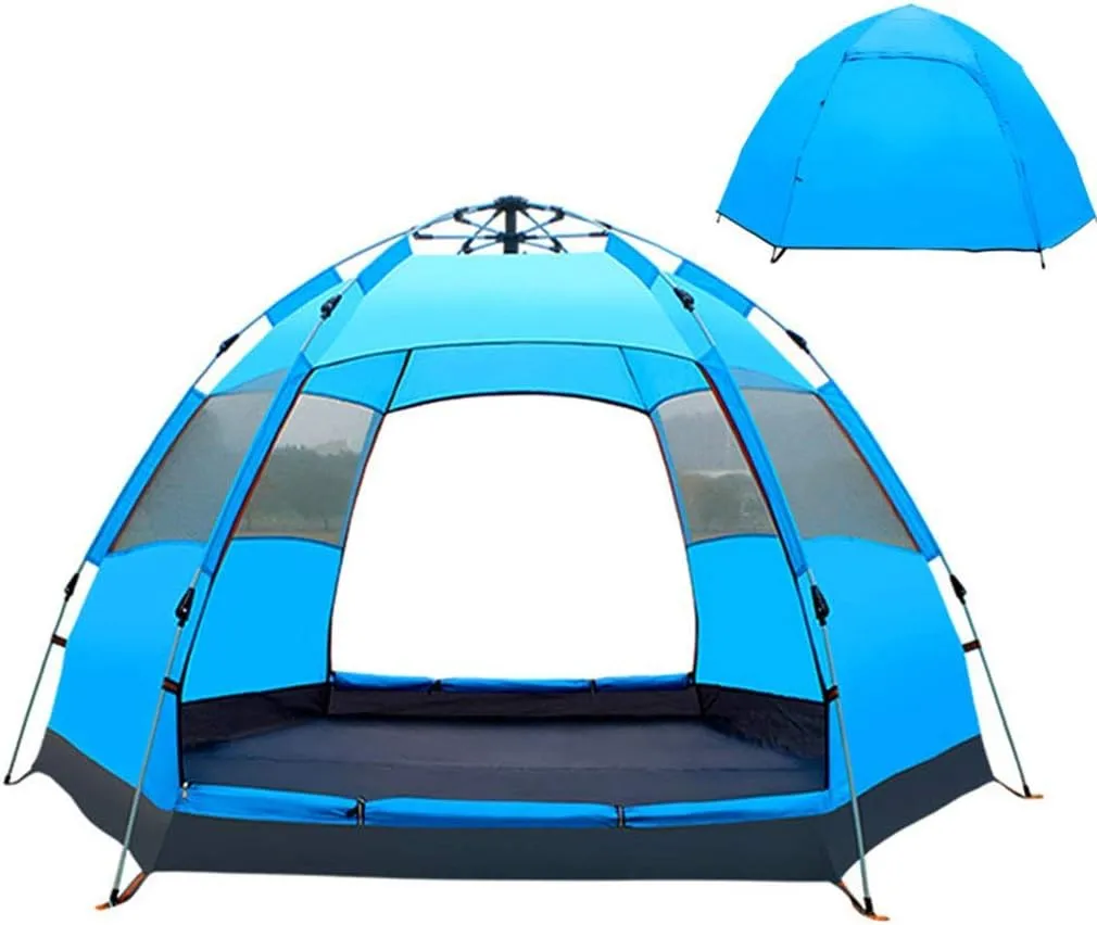 Automatic Opening Tent, Hexangular Hydraulic Big Tent for 4-6 Person, Rainproof and Sunscreen Family Camping Tent for Outdoor Camping,Blue