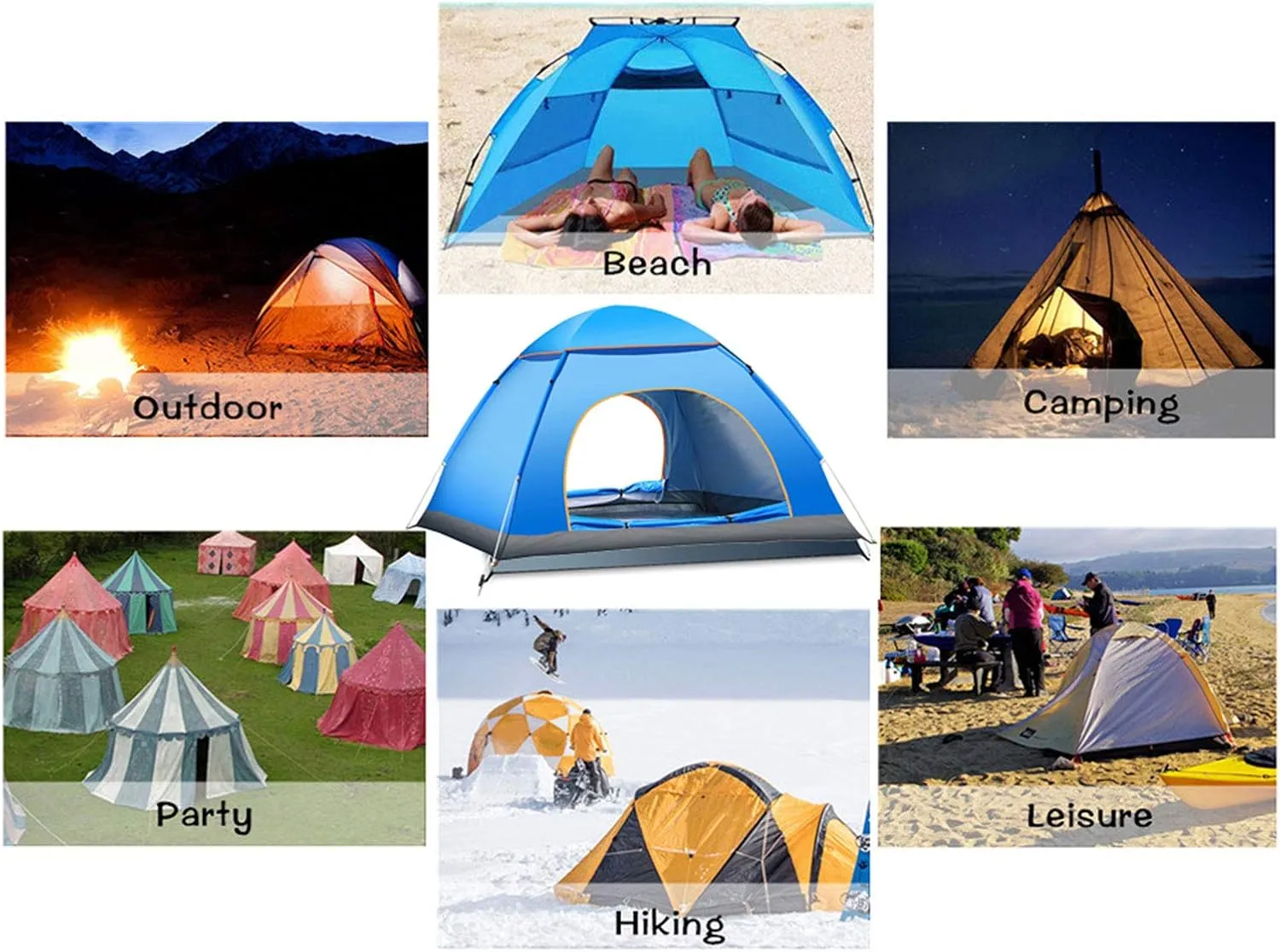 Automatic Pop Up Camping Tent, 3-4 Person Outdoor Family Tents with Skylight Cover, Quick Set up Waterproof Windproof Dome Tents for Beach, Traveling, Hiking, Hunting, Fishing