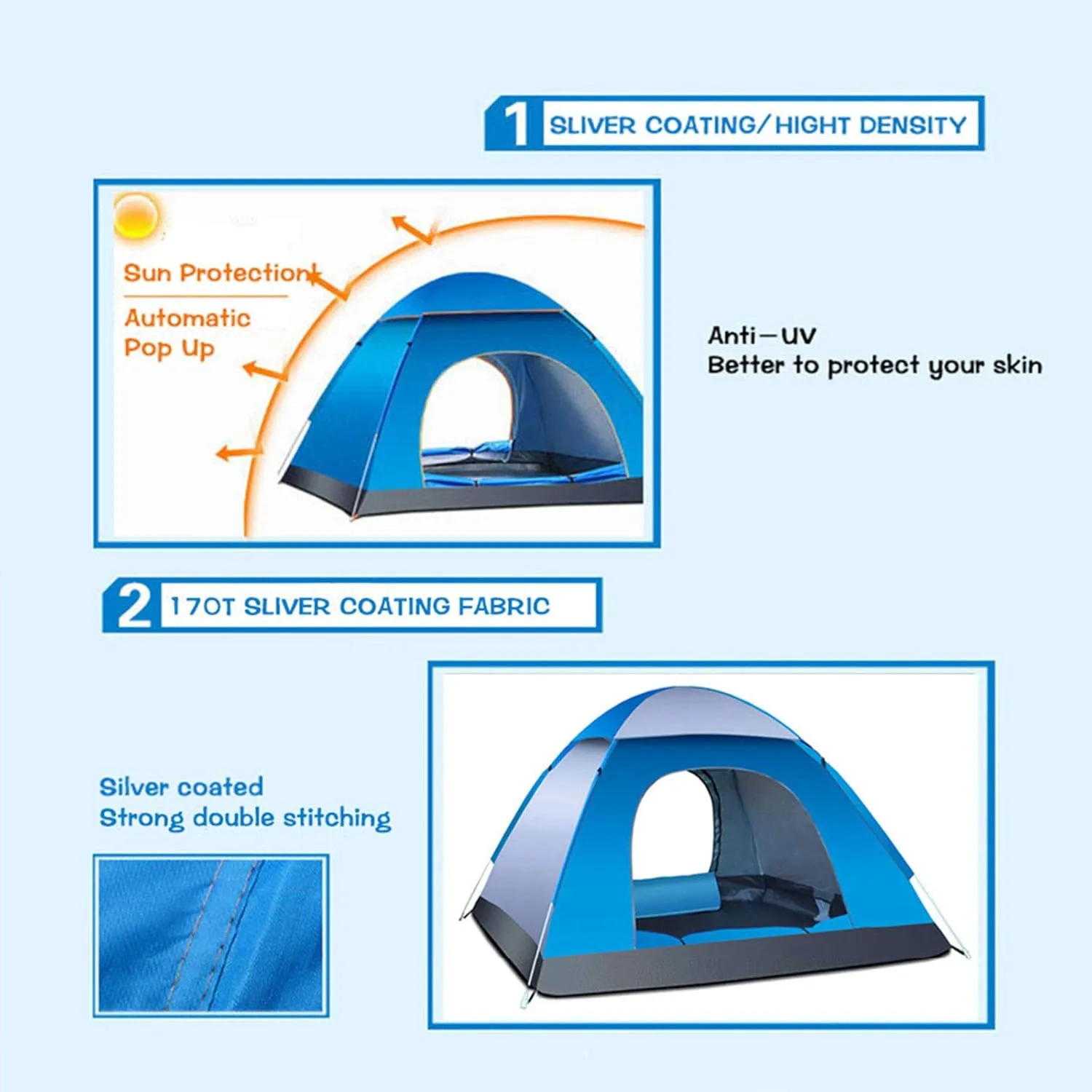 Automatic Pop Up Camping Tent, 3-4 Person Outdoor Family Tents with Skylight Cover, Quick Set up Waterproof Windproof Dome Tents for Beach, Traveling, Hiking, Hunting, Fishing