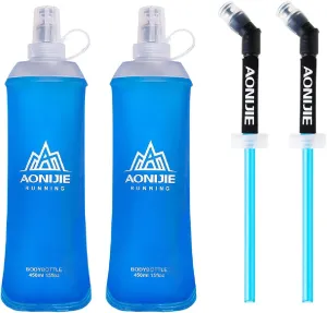 Azarxis TPU Soft Flask Collapsible Water Bottles BPA-Free 250ml 350ml 500ml 600ml for Hydration Vest Pack Running Hiking Cycling Climbing