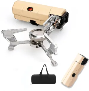 Backpacking Camping Stove, Butane Small Gas Stove, Lightweight Hiking Stove with Carrying Case, Windproof Little Propane Camp Stove for Outdoor Cooking Picnic Camping and Hiking,Khaki