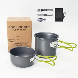 Backpacking Cooking Set for 1-2 Person Outdoor Camping Cookware Set Ultralight Backpacking Cooking Gear Compact Pots and Pans Set with Kettle for Outdoor Cooking Hiking and Picnics