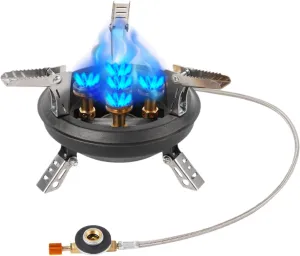 Backpacking Stove - Portable Camping Stove | 16000W Folding Hiking Stove | 5 Burners Camp Cooking Gear for Outdoor Travel Hiking Fishing Hunting Trekking Picnic Survival Camping Cooking Stove