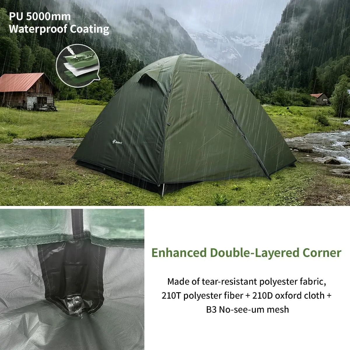 Backpacking Tent for Camping 2/3/4 Person Hiking Ultralight Tent for Waterproof Windproof Outdoor Tents Easy Setup Two Doors Double Layer Lightweight Instant Tents