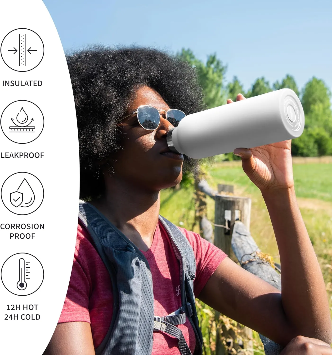 Bambaw Insulated Water Bottle 16 oz, White Water Bottle BPA Free, Stainless Steel Water Bottle, Travel Water Bottle with Handle, Metal Water Bottle Stainless Steel – Polar White