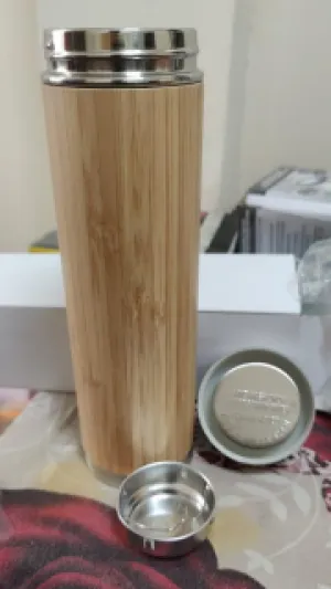 Bamboo Steel Insulated Flask with Tea Strainer and Steel inside Cap - 500ml
