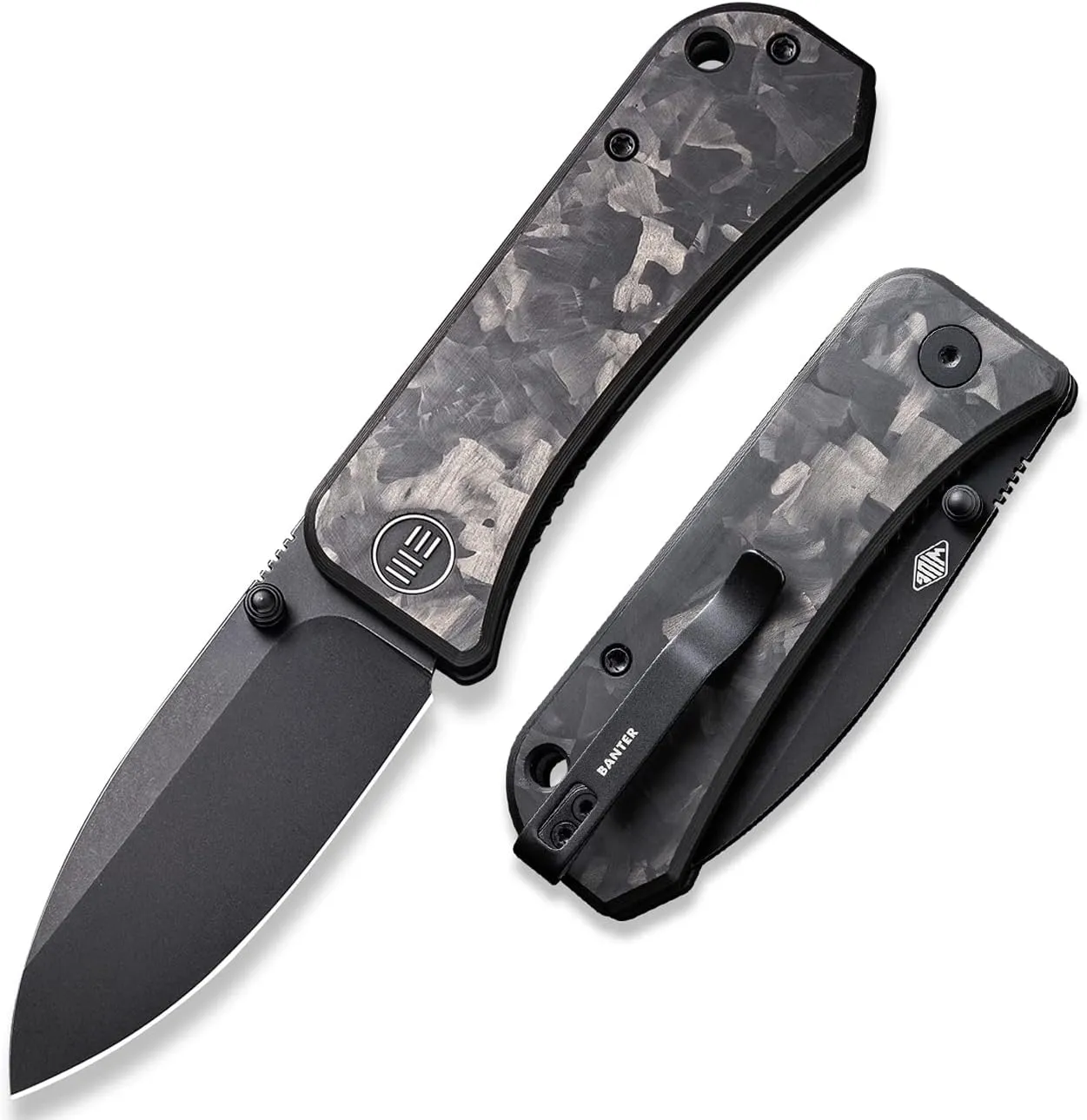 Banter Pocket Knife for EDC, Ben Petersen Folding Knife with 2.9”S35VN Blade, Cabon Fiber Handle Titanium Thumb Stud Opener 2004H (Marble)