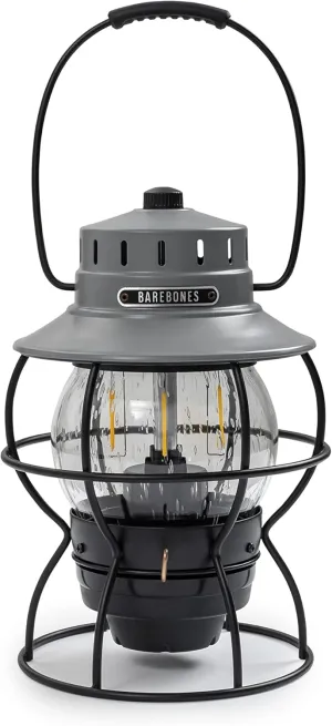 Barebones Railroad Lantern – State Gray, Vintage-Inspired LED Camping Lantern with Rechargeable Battery – Adjustable Brightness Outdoor Light for Camping Gear, Backyard, and Home Decor