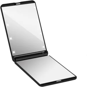 Beaupretty Collapsible LED Lighted Vanity Mirror Portable Compact LED Makeup Mirror with Rotation for Easy Viewing for Travel and Home Use Black