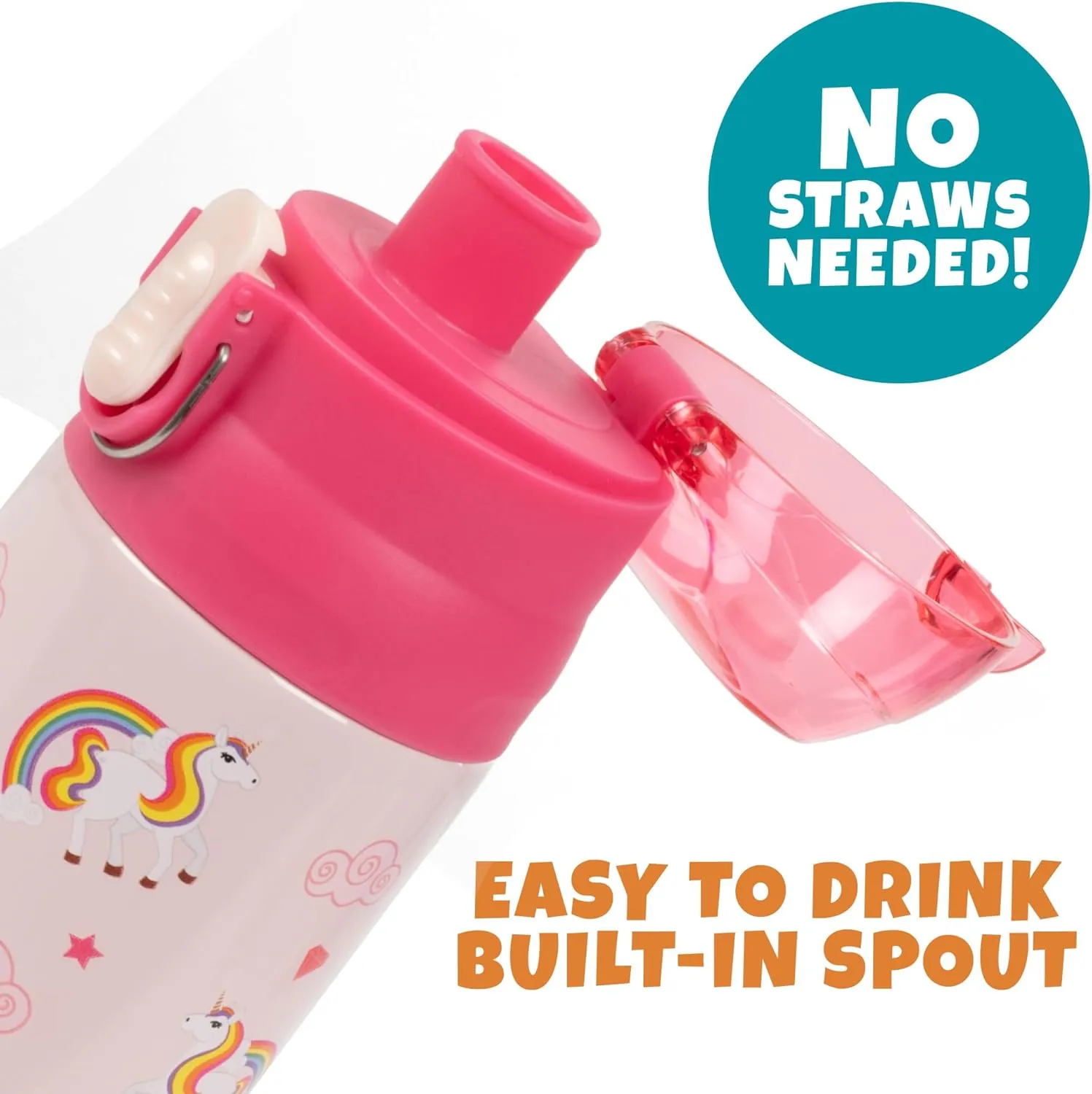 Bentology Stainless Steel 13 oz Unicorn Insulated Water Bottle for Girls – Easy to Use for Kids - Reusable Spill Proof BPA-Free Water Bottle