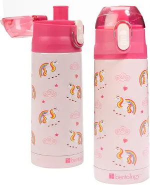 Bentology Stainless Steel 13 oz Unicorn Insulated Water Bottle for Girls – Easy to Use for Kids - Reusable Spill Proof BPA-Free Water Bottle