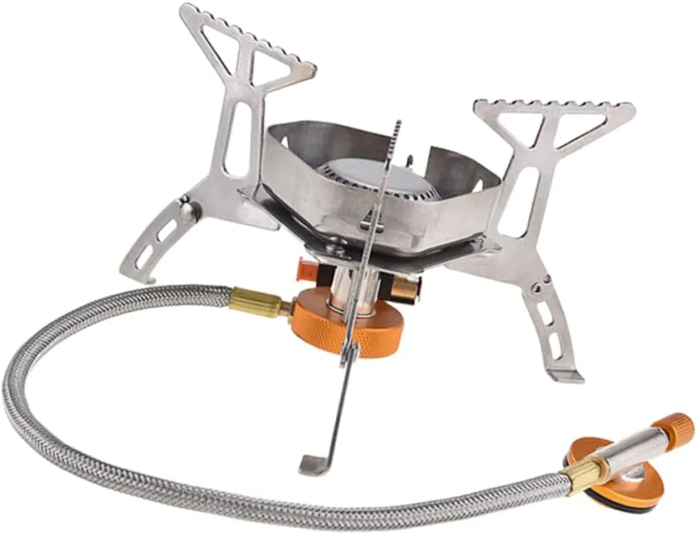 BESPORTBLE Camping Windbreak Burner Portable Gas Stove for Outdoor Cooking Alloy Windproof Net Electronic Ignition Brass Connector Compact Easy to Store