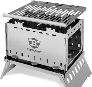 Bestargot Camping Wood Stove, Portable Smokeless Fire Pit, Stainless Steel, Windproof & Stackable Gas Burner for Camping, Hiking, Fishing, Hunting, Survival Stove (Portable Wood Stove)
