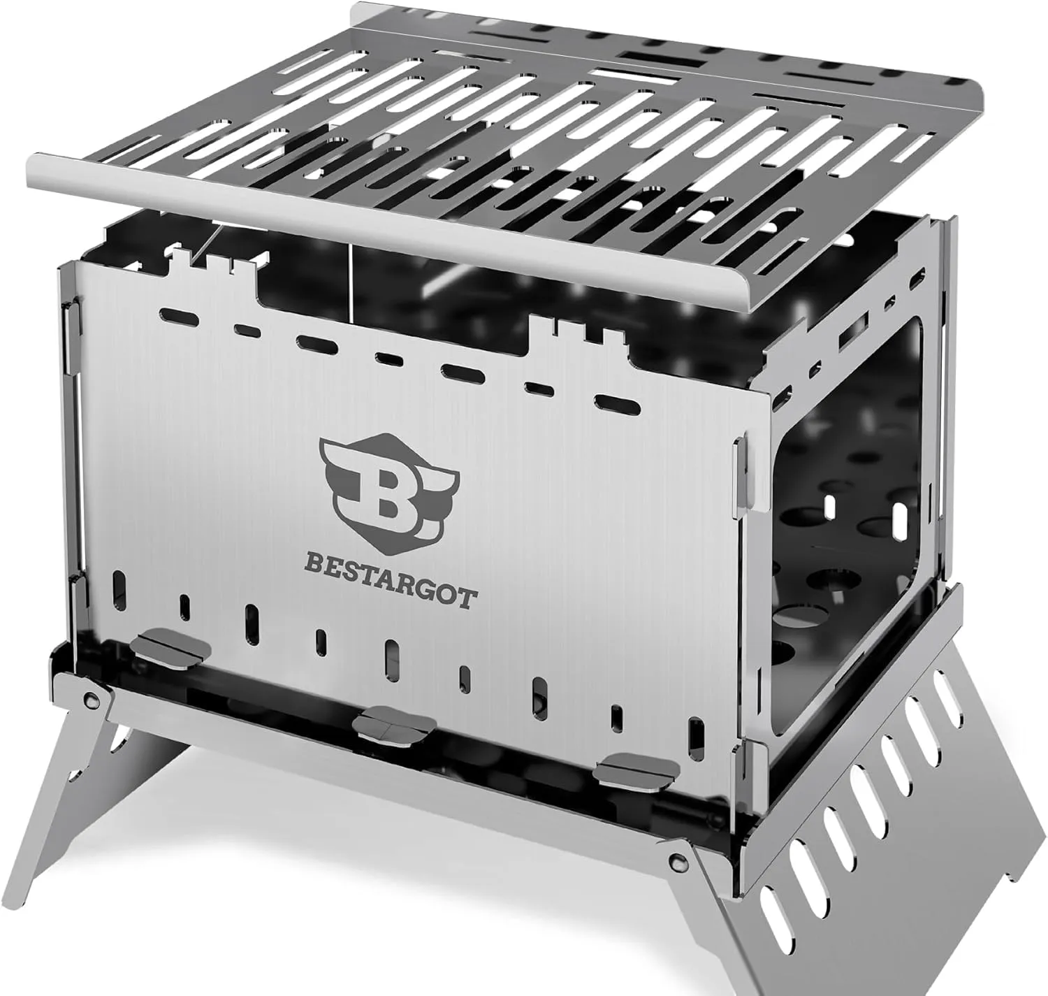 Bestargot Camping Wood Stove, Portable Smokeless Fire Pit, Stainless Steel, Windproof & Stackable Gas Burner for Camping, Hiking, Fishing, Hunting, Survival Stove (Portable Wood Stove)