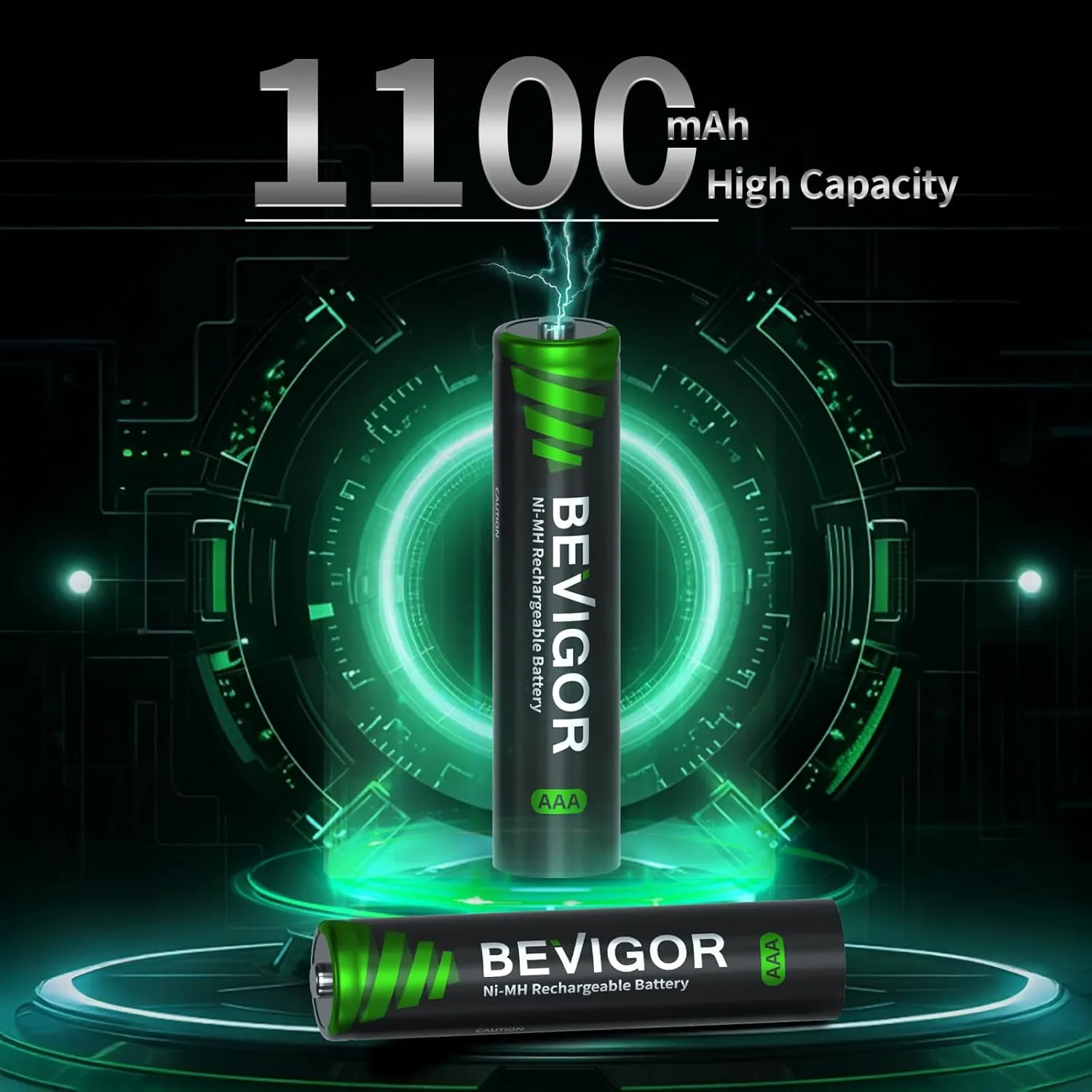 BEVIGOR Rechargeable AAA Batteries with Charger, 8 Pack 1100mAh Low Self Discharge Triple A Batteries with 8 Bay AA AAA Smart Battery Charger for Ni-MH Ni-CD, Independent Slot
