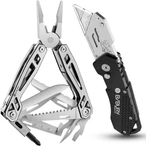 BIBURY Multi Tool & Utility Knife Set, 21 in 1 Portable Multitool, Folding Box Cutter, Quick Change Blade, Pocket Knife Pliers Tools for Outdoors, Camping, Fishing, Hiking, Home Repairs and Survival