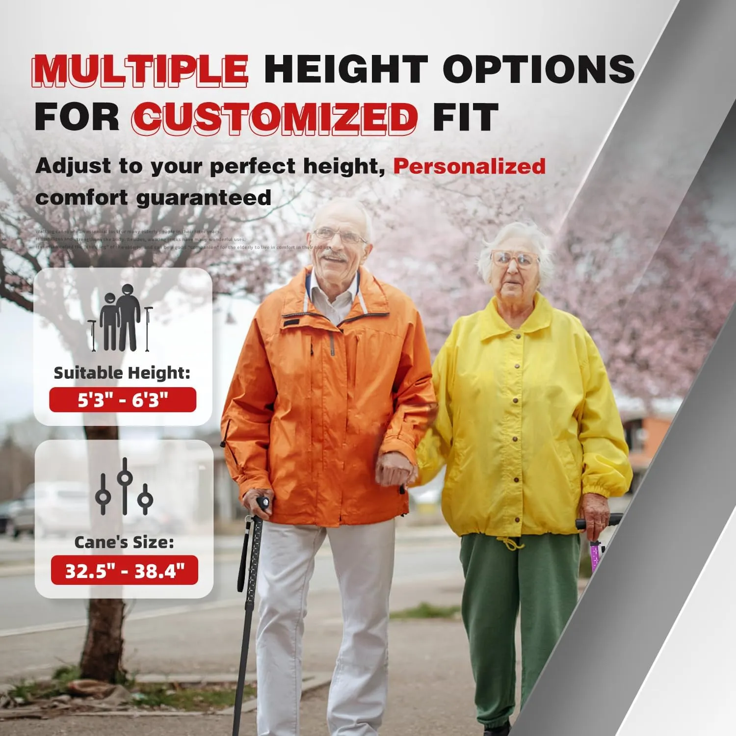 BigAlex Folding Walking Cane with LED Light, Lightweight Adjustable Canes for Women & Men, Free Standing Canes, Pivot Tip, Adjustable Travel Walking Aids with Carry Bag for Seniors Balance & Stability
