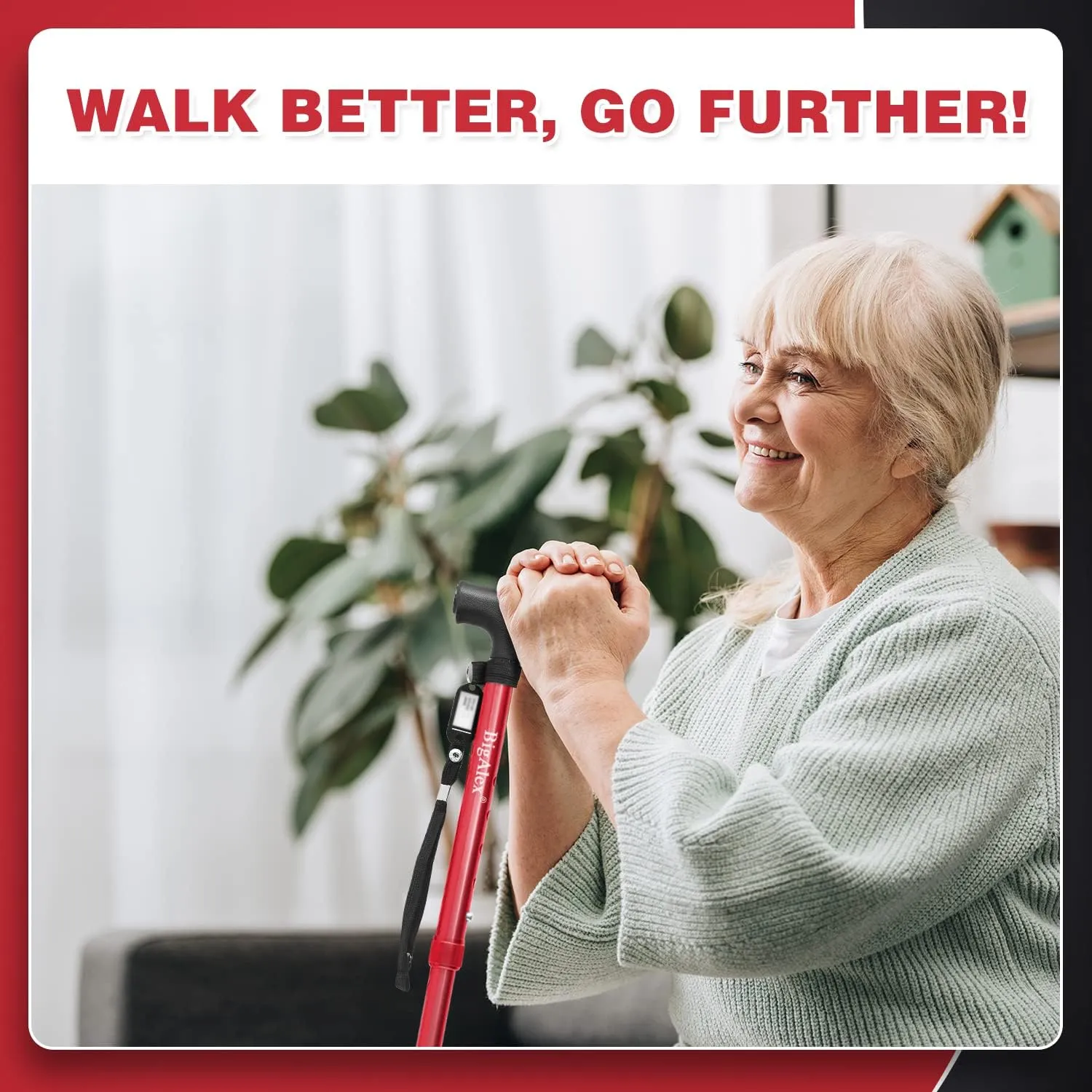 BigAlex Folding Walking Cane with LED Light,Pivoting Quad Base,Adjustable Walking Stick with Carrying Bag for Man/Woman (Alloy Base)