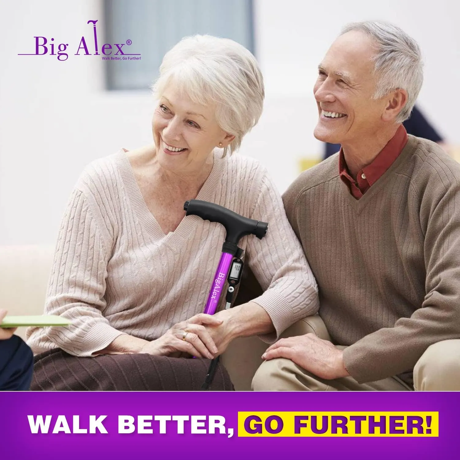 BigAlex Folding Walking Cane with LED Light,Pivoting Quad Base,Adjustable Walking Stick with Carrying Bag for Man/Woman (Alloy Base)
