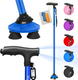 BigAlex Folding Walking Cane with LED Light,Pivoting Quad Base,Adjustable Walking Stick with Carrying Bag for Men/Women