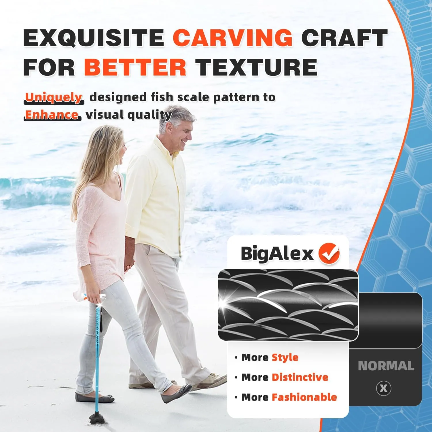 BigAlex Folding Walking Cane with Two Led Lights for Elderly Solid Base Adjustable Walking Stick with Carrying Bag for Men Women