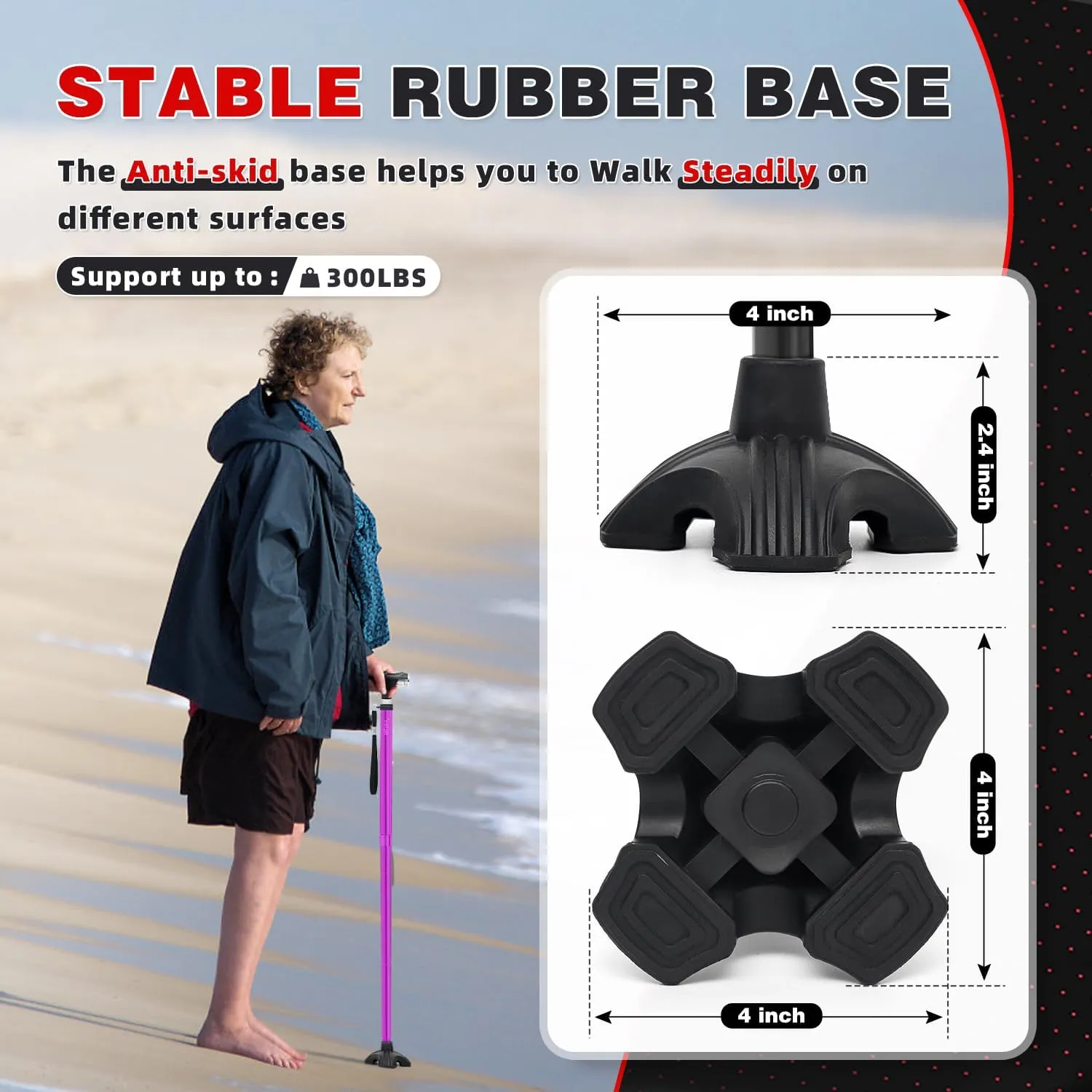 BigAlex Folding Walking Cane with Two Led Lights for Elderly Solid Base Adjustable Walking Stick with Carrying Bag for Men Women