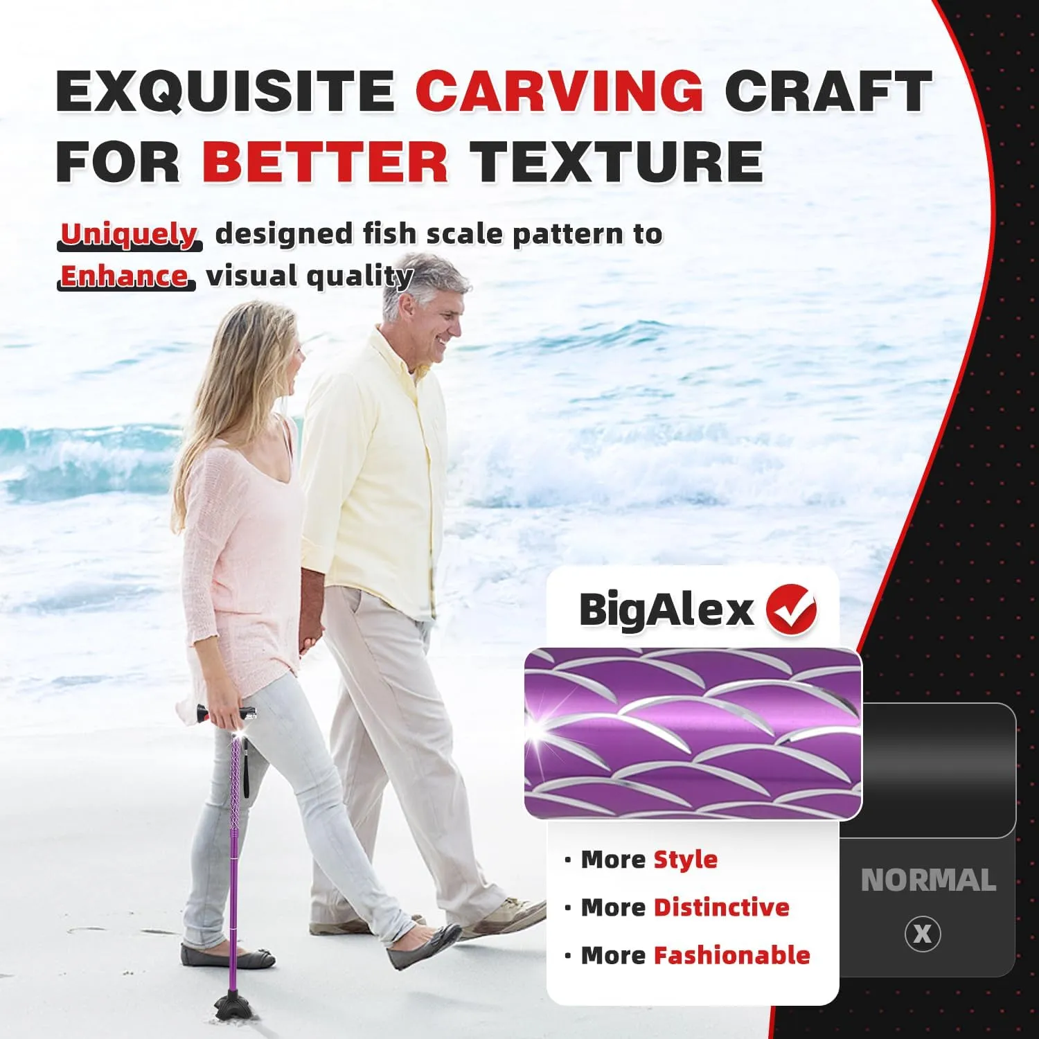 BigAlex Folding Walking Cane with Two Led Lights for Elderly Solid Base Adjustable Walking Stick with Carrying Bag for Men Women