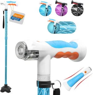 BigAlex Folding Walking Cane with Two Led Lights for Elderly Solid Base Adjustable Walking Stick with Carrying Bag for Men Women