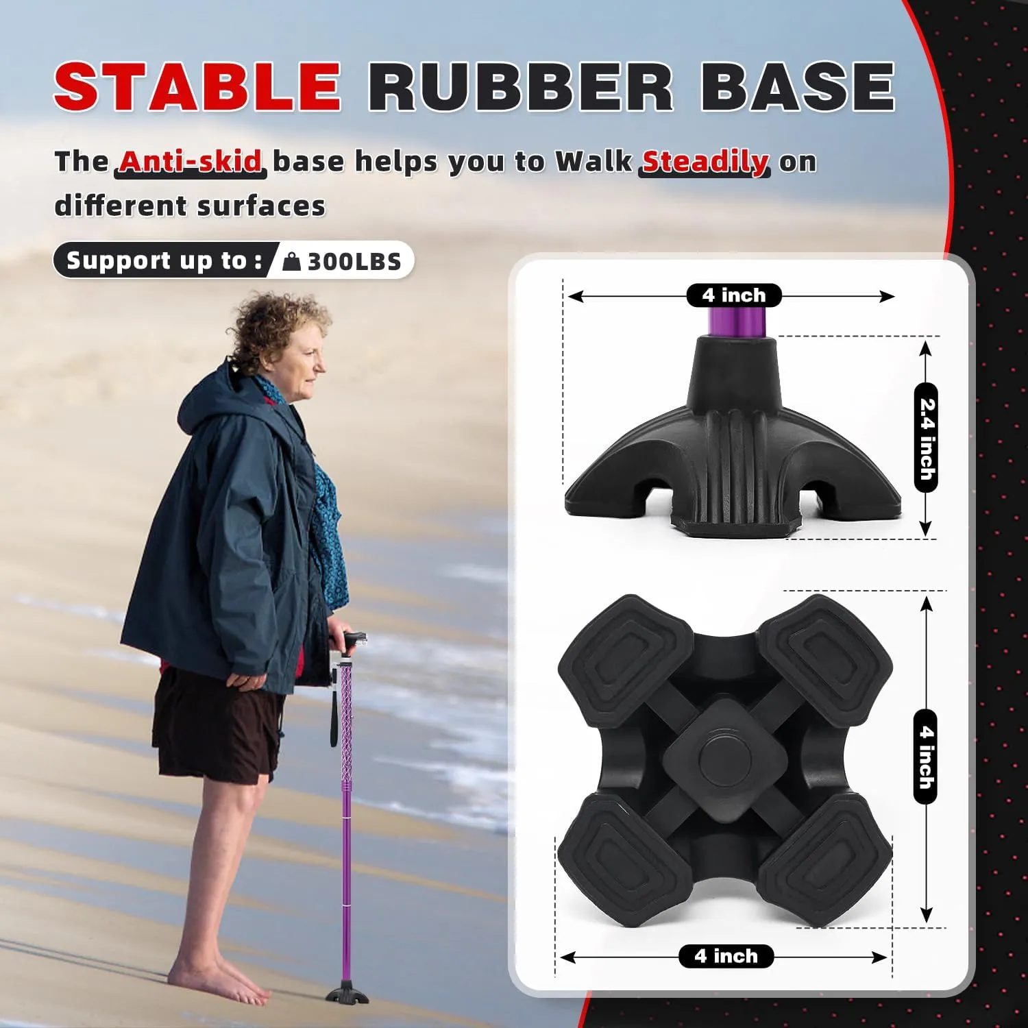 BigAlex Folding Walking Cane with Two Led Lights for Elderly Solid Base Adjustable Walking Stick with Carrying Bag for Men Women
