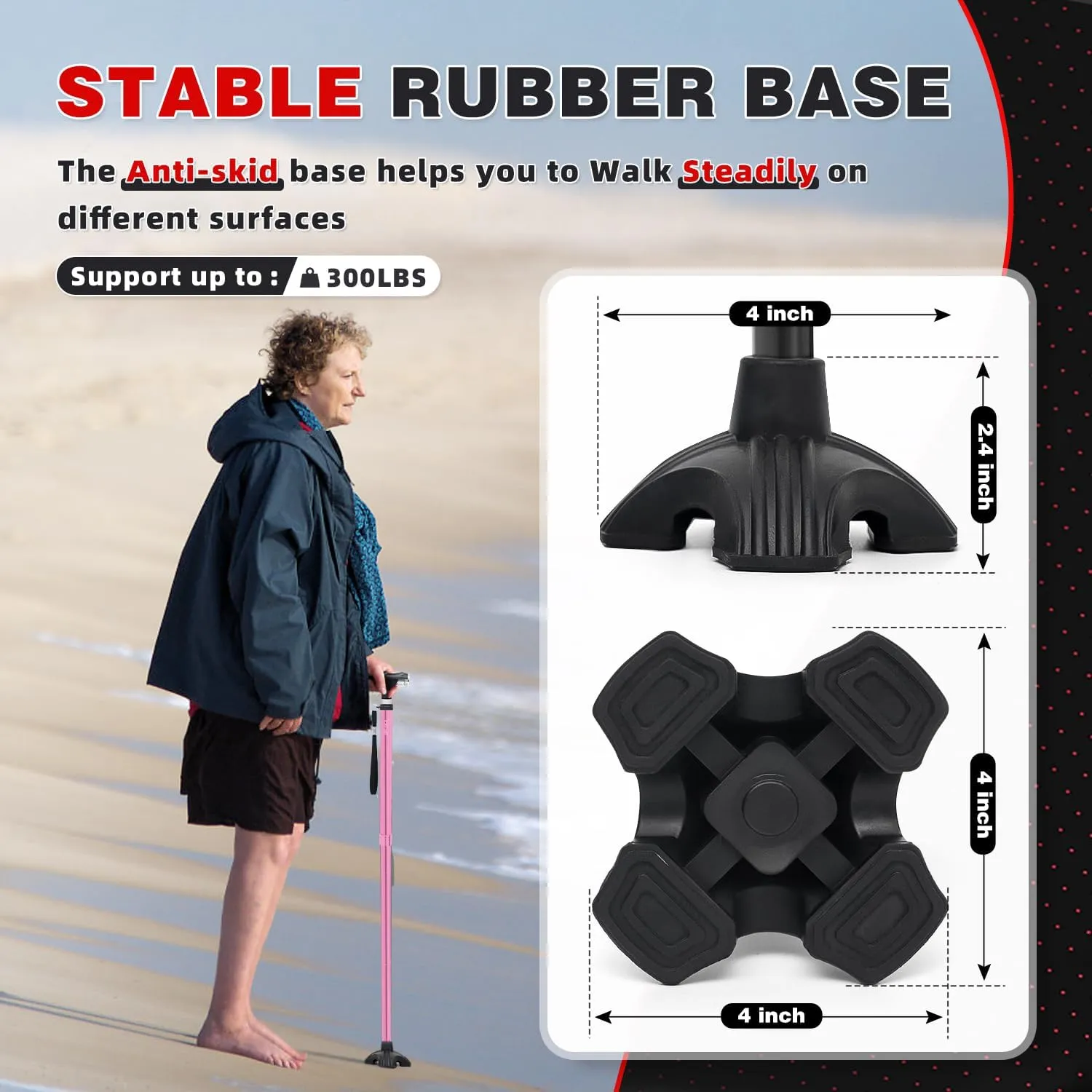 BigAlex Folding Walking Cane with Two Led Lights for Elderly Solid Base Adjustable Walking Stick with Carrying Bag for Men Women