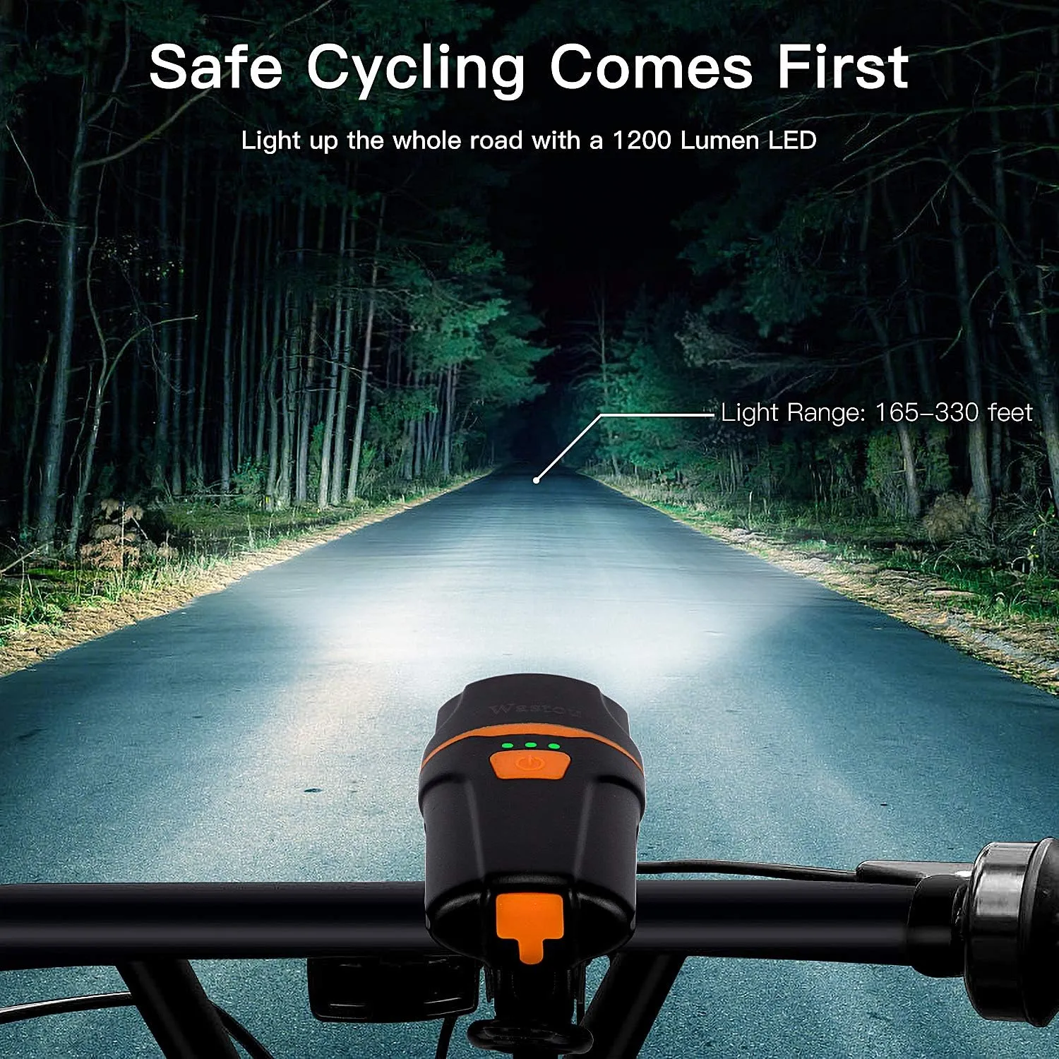Bike Lights, Super Bright Bike Front Light 1200 Lumen, IPX6 Waterproof 6 Modes Cycling Light Flashlight Torch with USB Rechargeable Tail Light(USB Cable Included)
