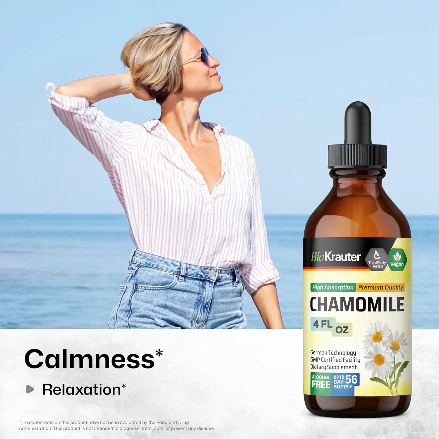 BIO KRAUTER Chamomile Tincture - Chamomile Extract - Supplement for Relaxation and Calmness Support - Alcohol and Sugar Free - Vegan Drops 4 Fl.Oz.